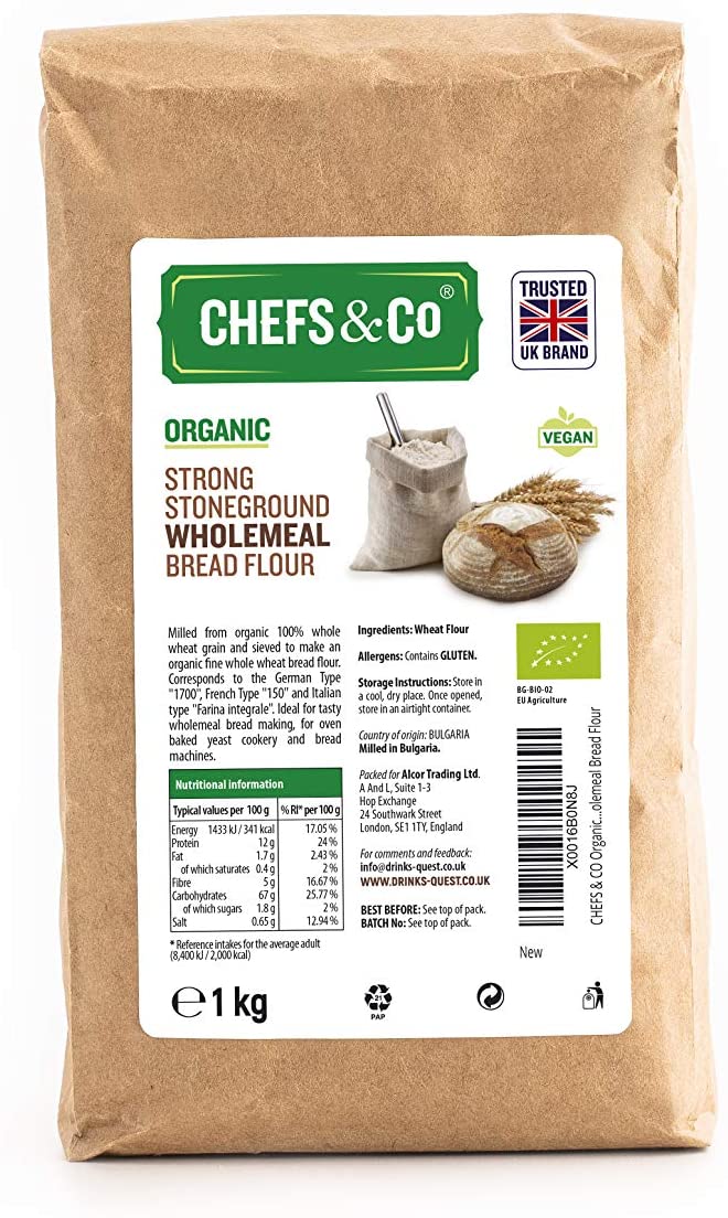 CHEFS & CO Organic Wholemeal Bread Flour, Strong, Stoneground, 1 Kg