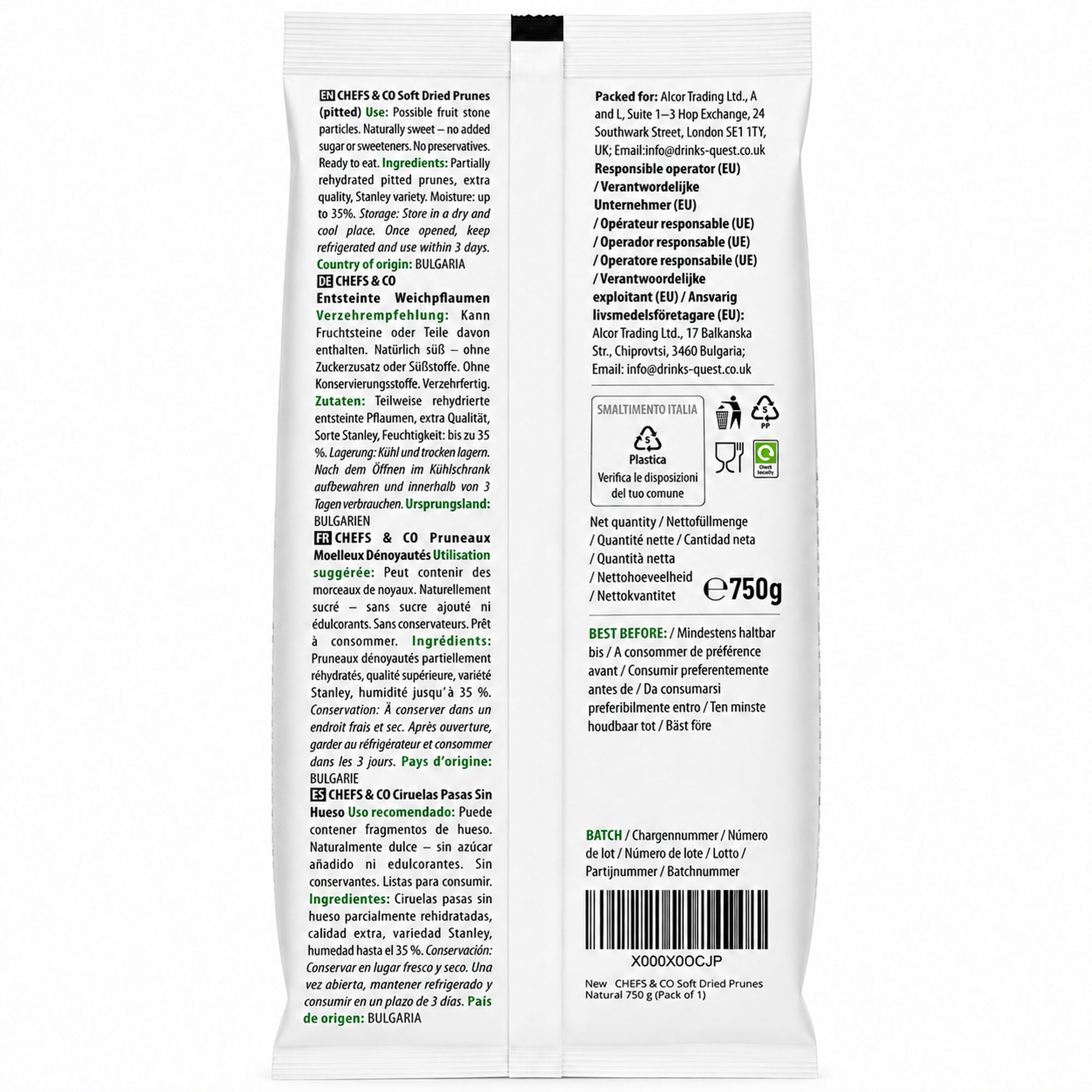 CHEFS & CO Soft Pitted Dried Prunes | No Added Sugar | Sorbate-Free