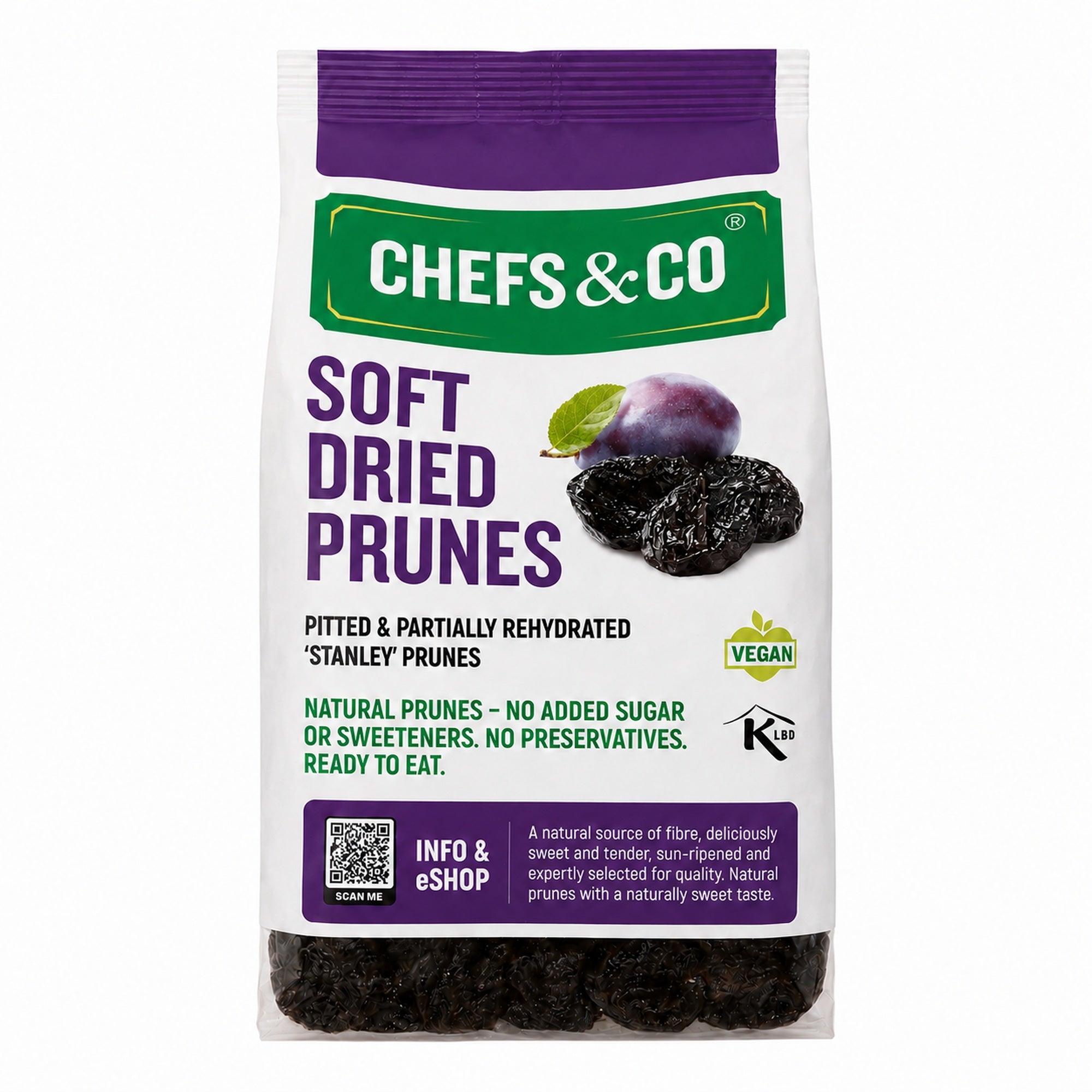 CHEFS & CO Soft Pitted Dried Prunes | No Added Sugar | Sorbate-Free