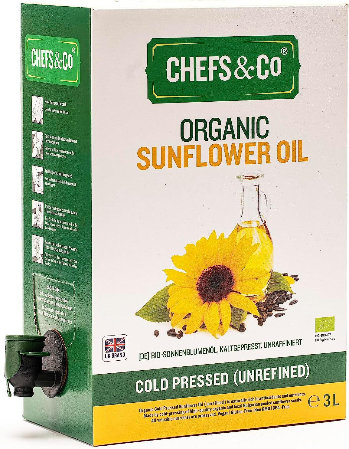 CHEFS & CO Organic Cold-Pressed Sunflower Oil - Unrefined