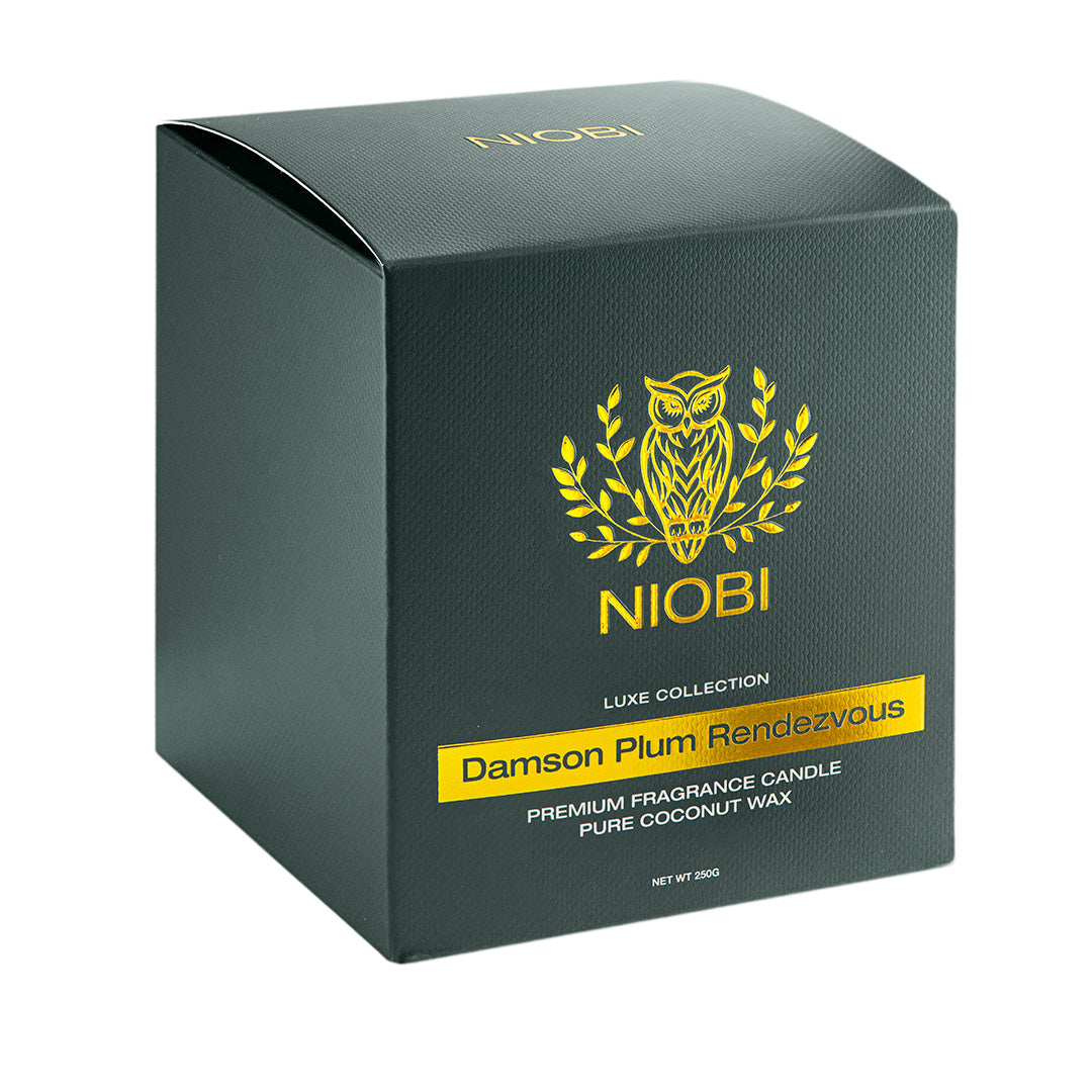 NIOBI Damson Plum Rendezvous Luxury Scented Candle | Hand-Poured Coconut–Rapeseed Wax | Dark Plum, Black Cherry & Amber | 250g