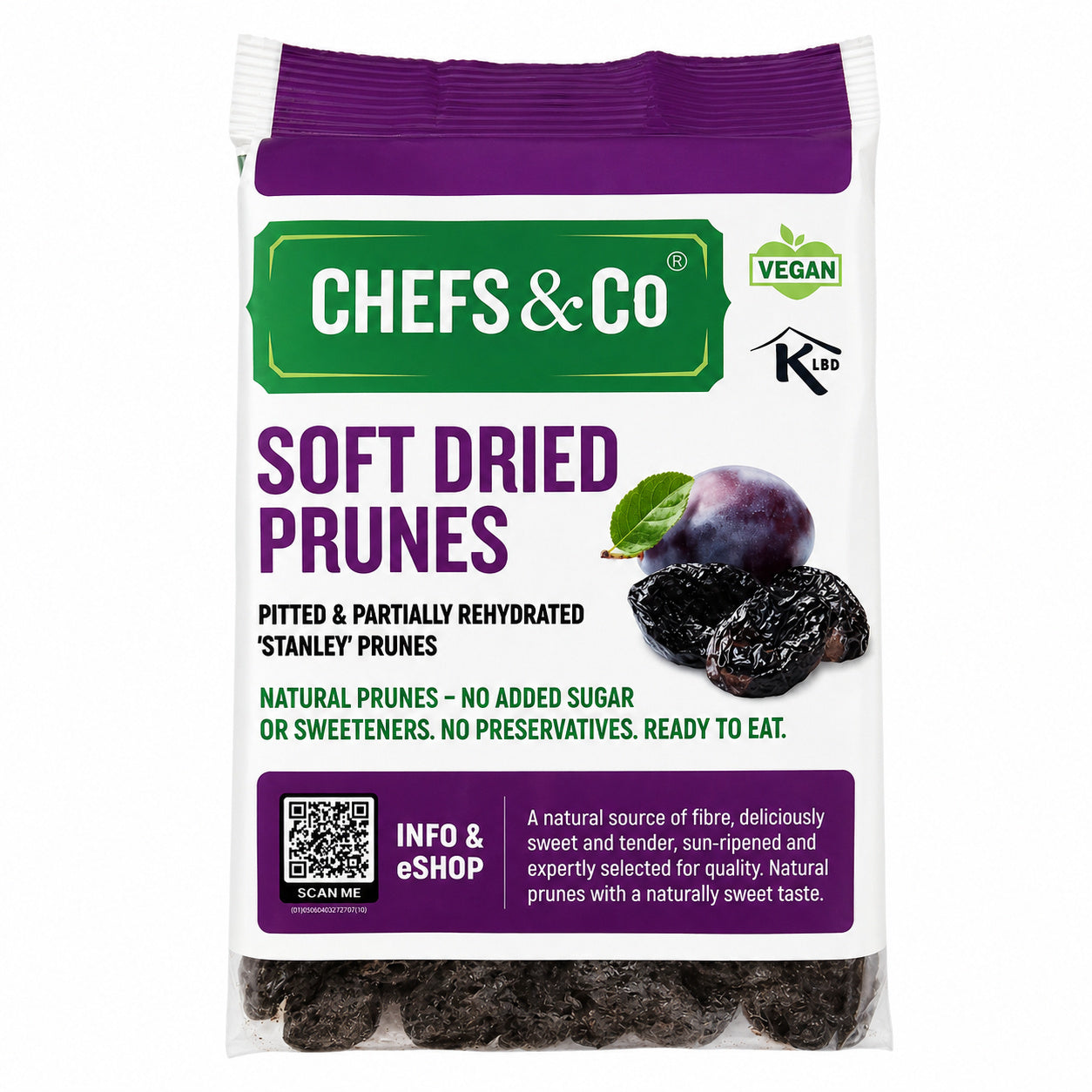 CHEFS & CO Soft Pitted Dried Prunes | No Added Sugar | Sorbate-Free