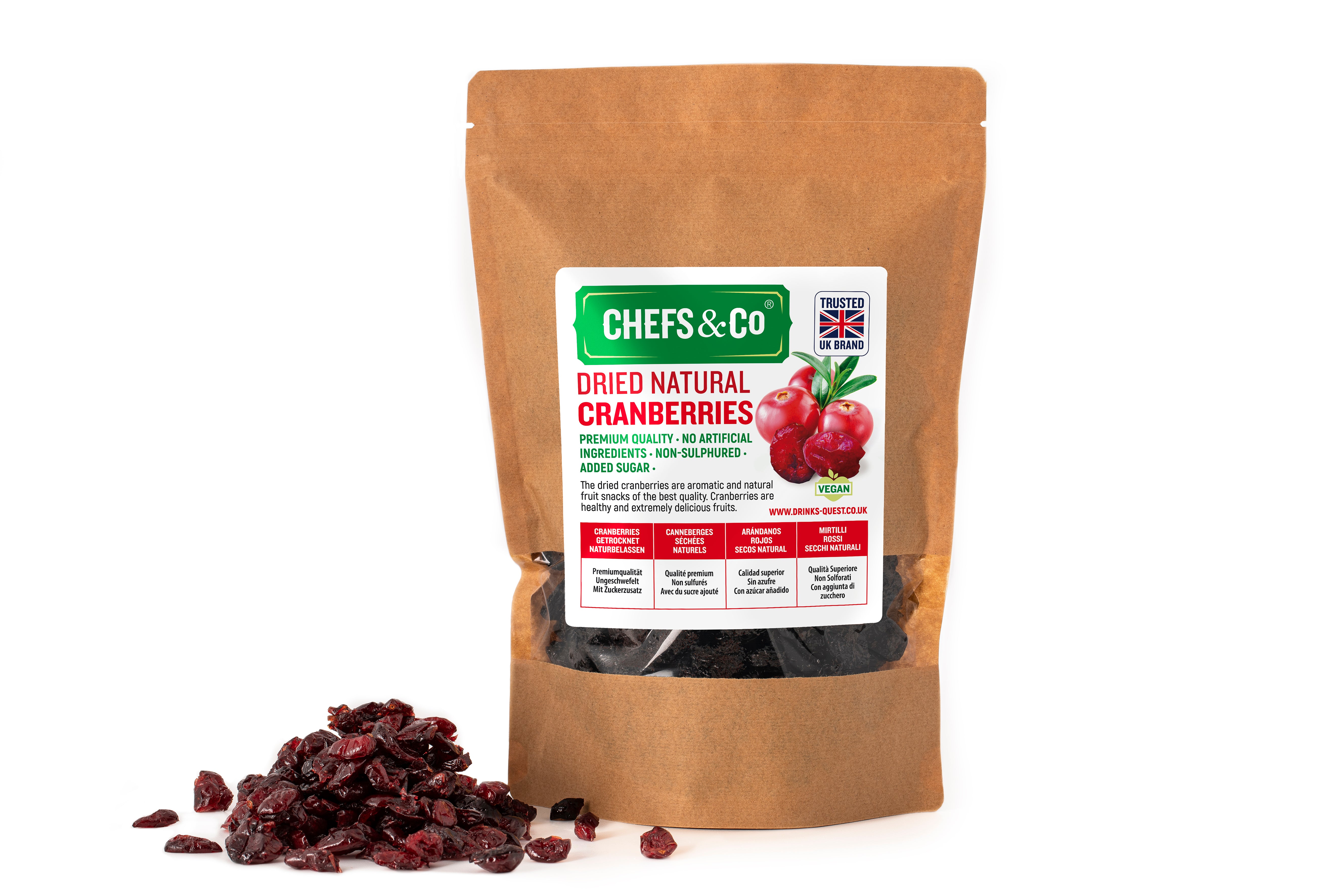 CHEFS & CO Dried Cranberries - Sweetened with Added Sugar
