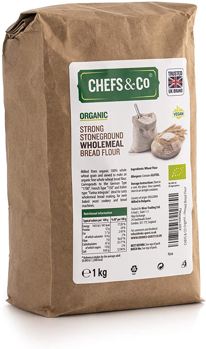 CHEFS & CO Organic Wholemeal Bread Flour, Strong, Stoneground, 1 Kg